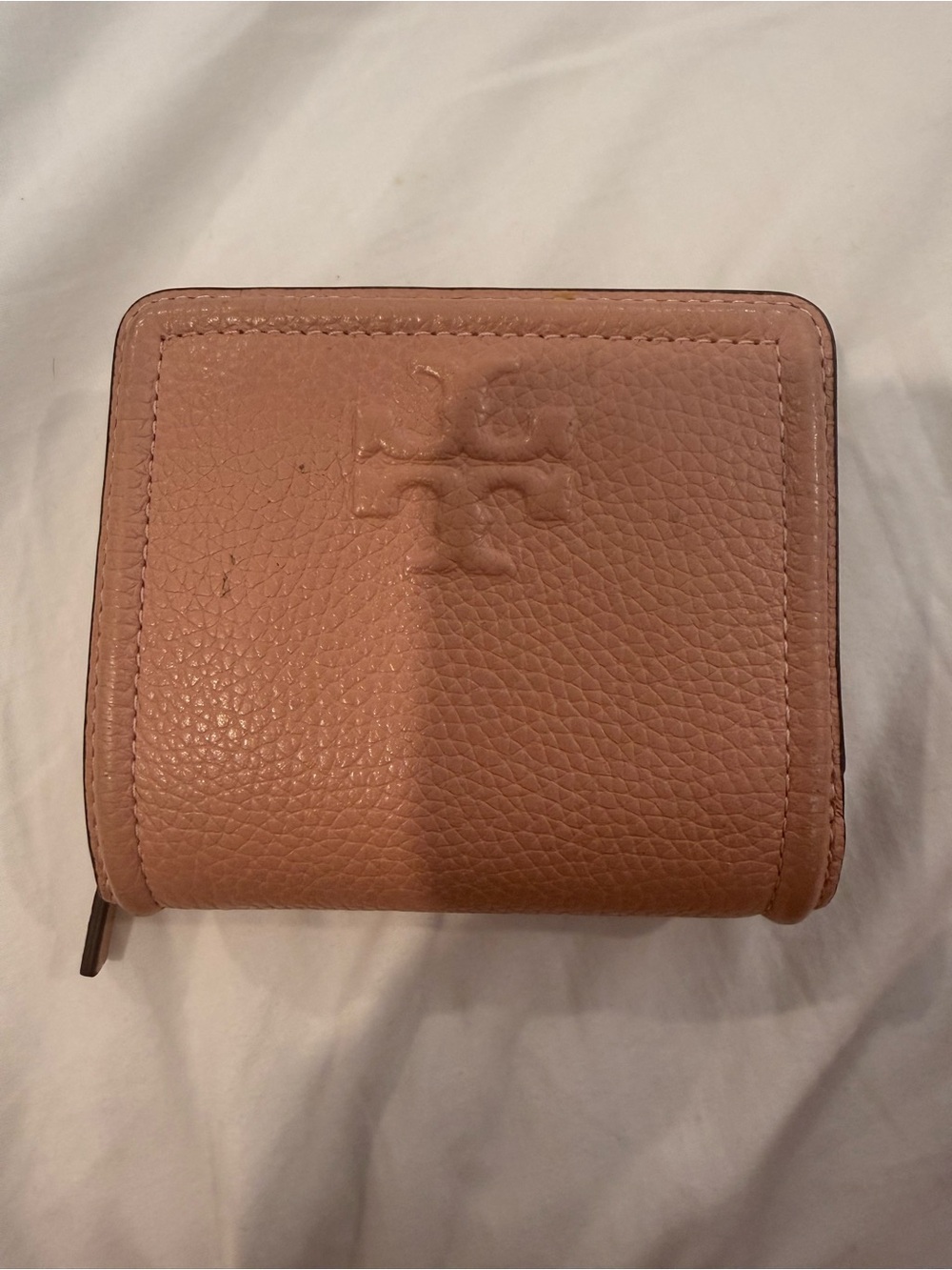 Tory Burch Pink Pebbled Leather Zip Wallet